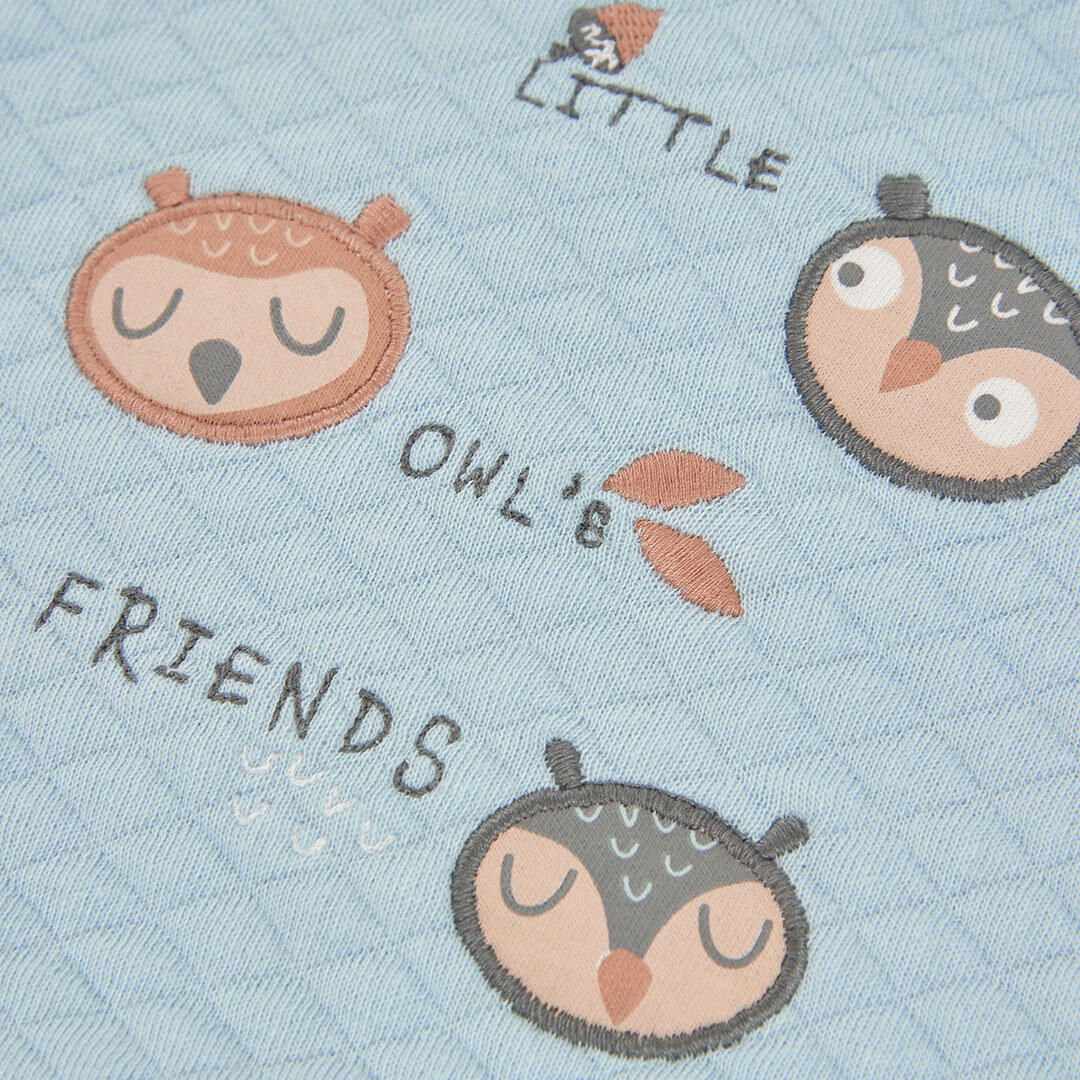 Conjunto punto bebé niño azul celeste estampado búhos 7/7