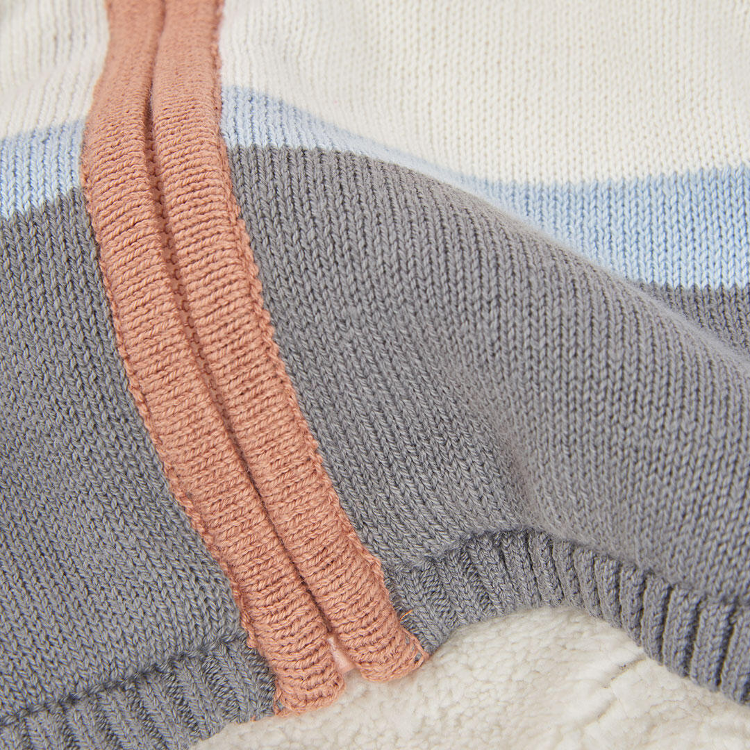 Chaqueta punto bebé niño marrón a rayas con capucha 4/4