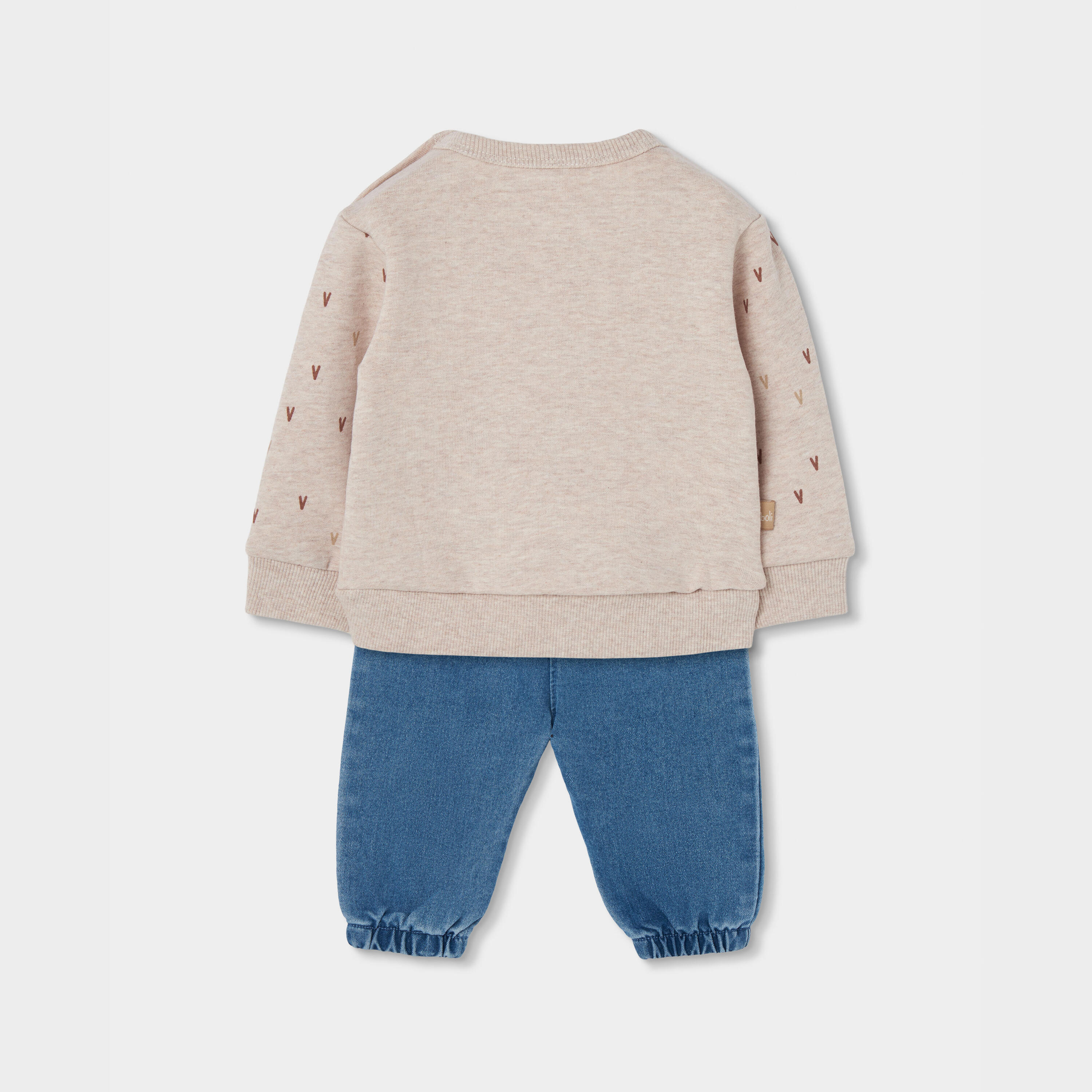 Conjunto punto bebé niña beige bordado de conejito 2/7