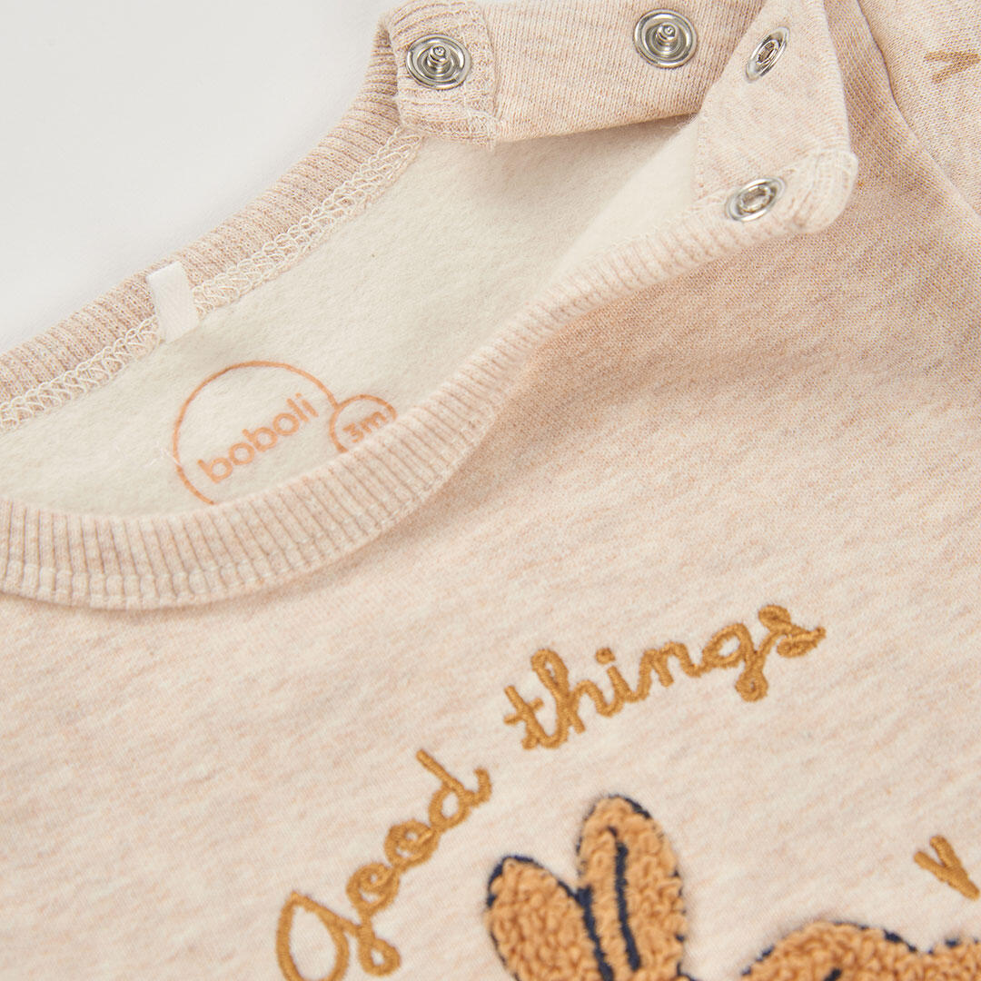 Conjunto punto bebé niña beige bordado de conejito 7/7