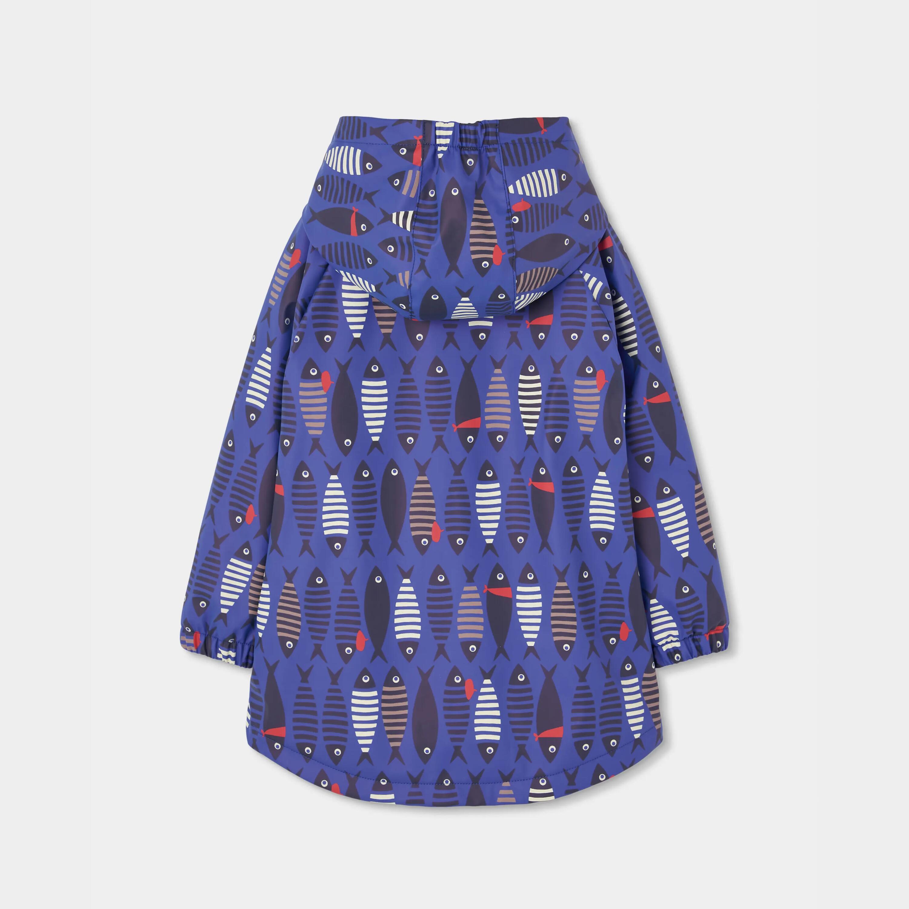 Impermeable azul estampado de peces con capucha 2/4