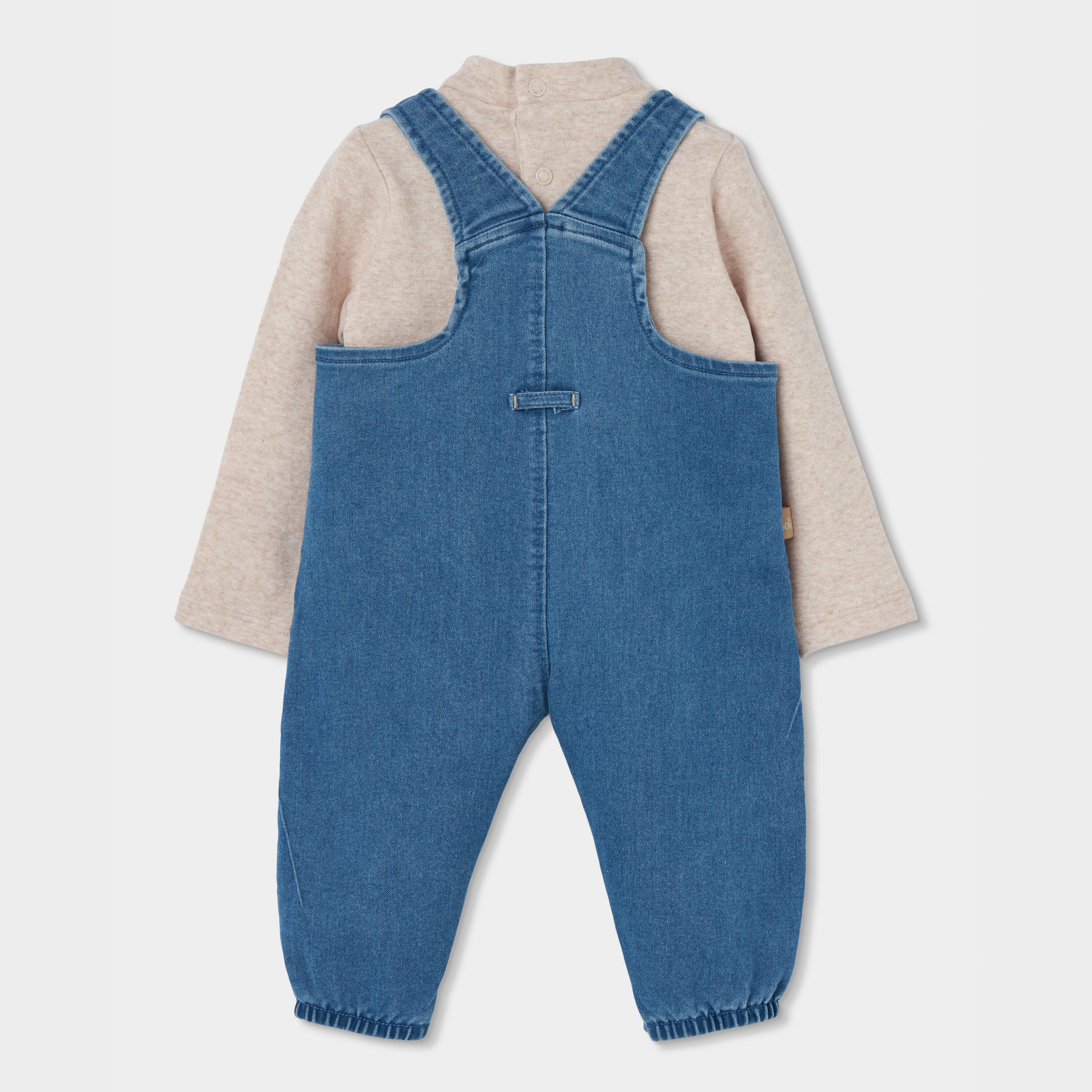 Conjunto denim bebé niño azul bordado de oso 2/7
