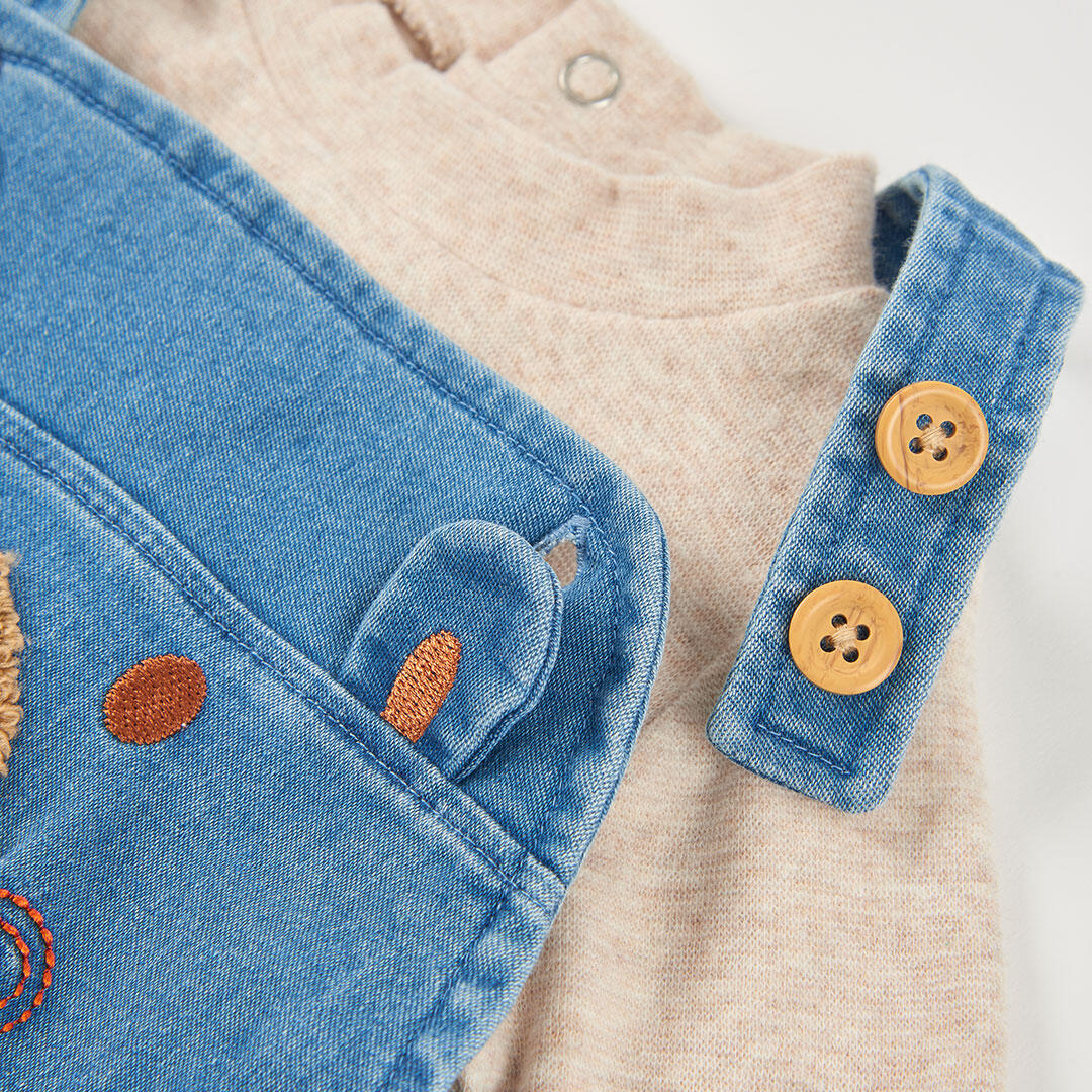 Conjunto denim bebé niño azul bordado de oso 7/7