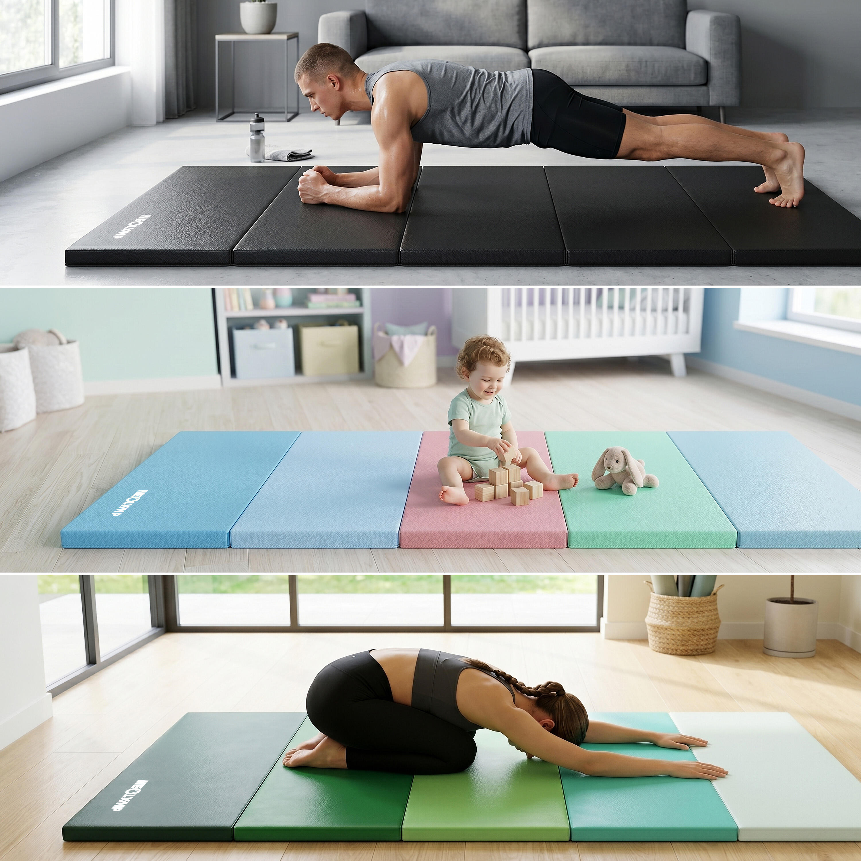Opvouwbare gymmat met draaggreep en klittenband voor yoga 200X100X3CM 7/7