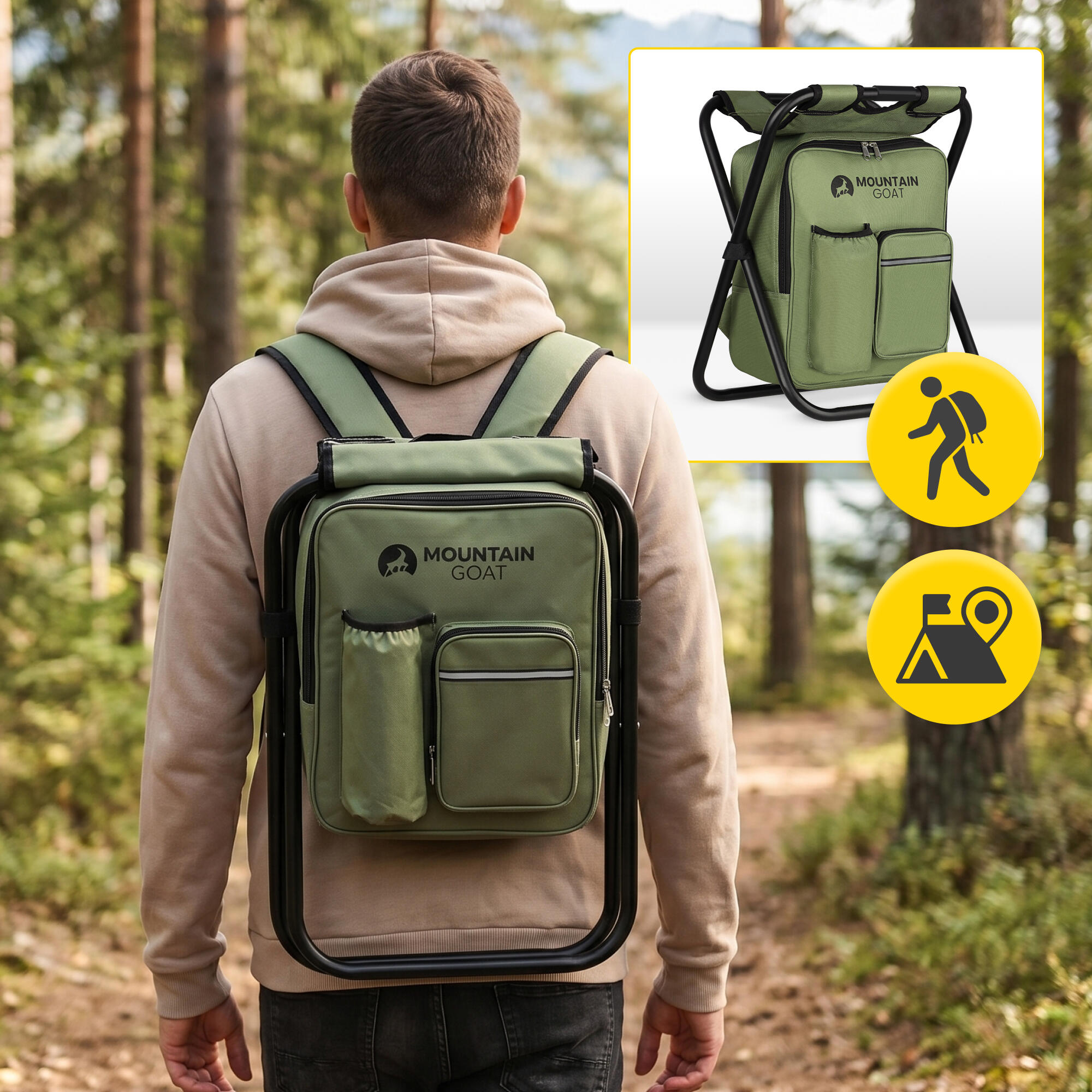 2in1 Rucksackstuhl Campingstuhl mit Rucksack faltbar MOUNTAIN GOAT 2/7