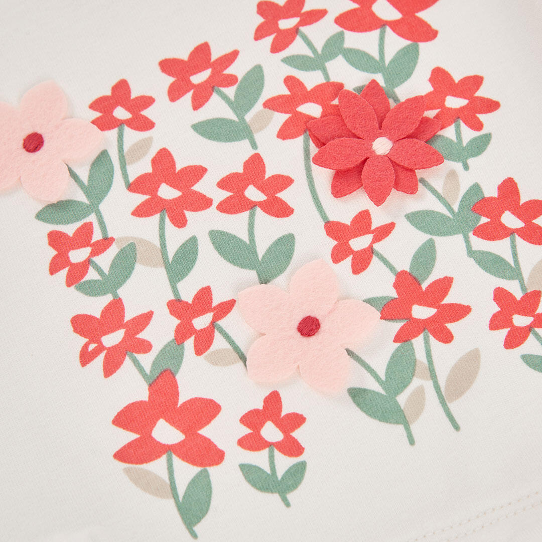 Camiseta punto niña blanca estampado flores tul 3/4