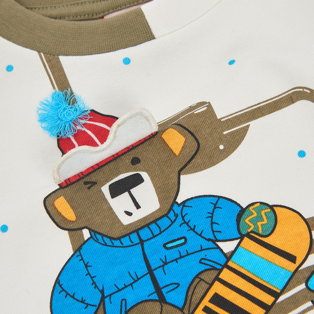 Camiseta punto niño blanca estampado monos snowboard 3/4