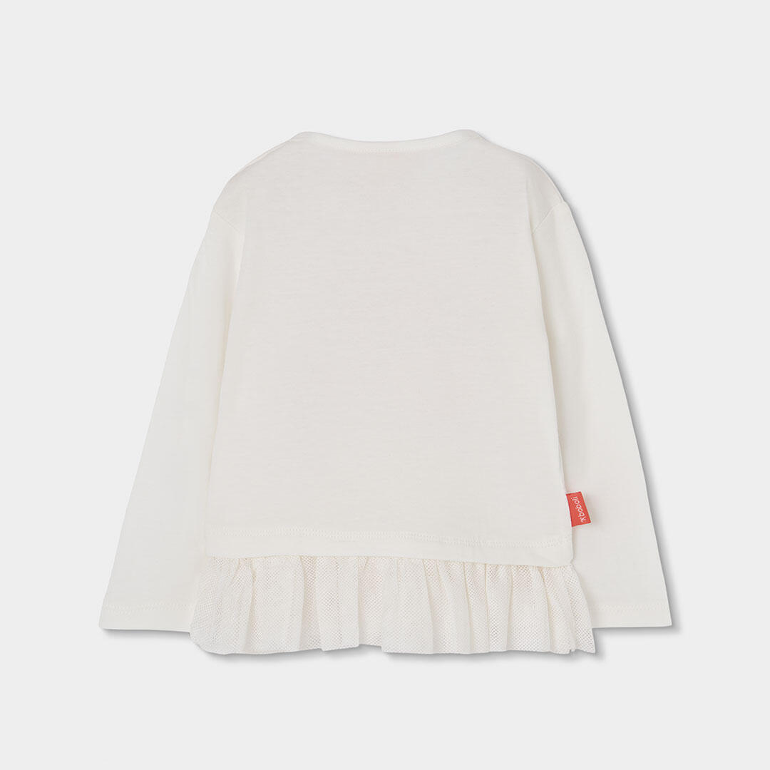 Camiseta punto niña blanca estampado flores tul 2/4