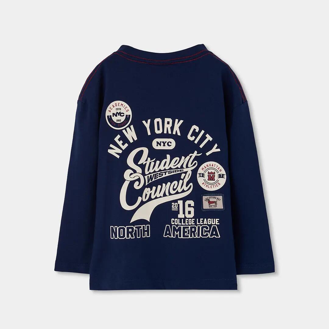 Camiseta punto niño azul marino con parche NYC 2/4