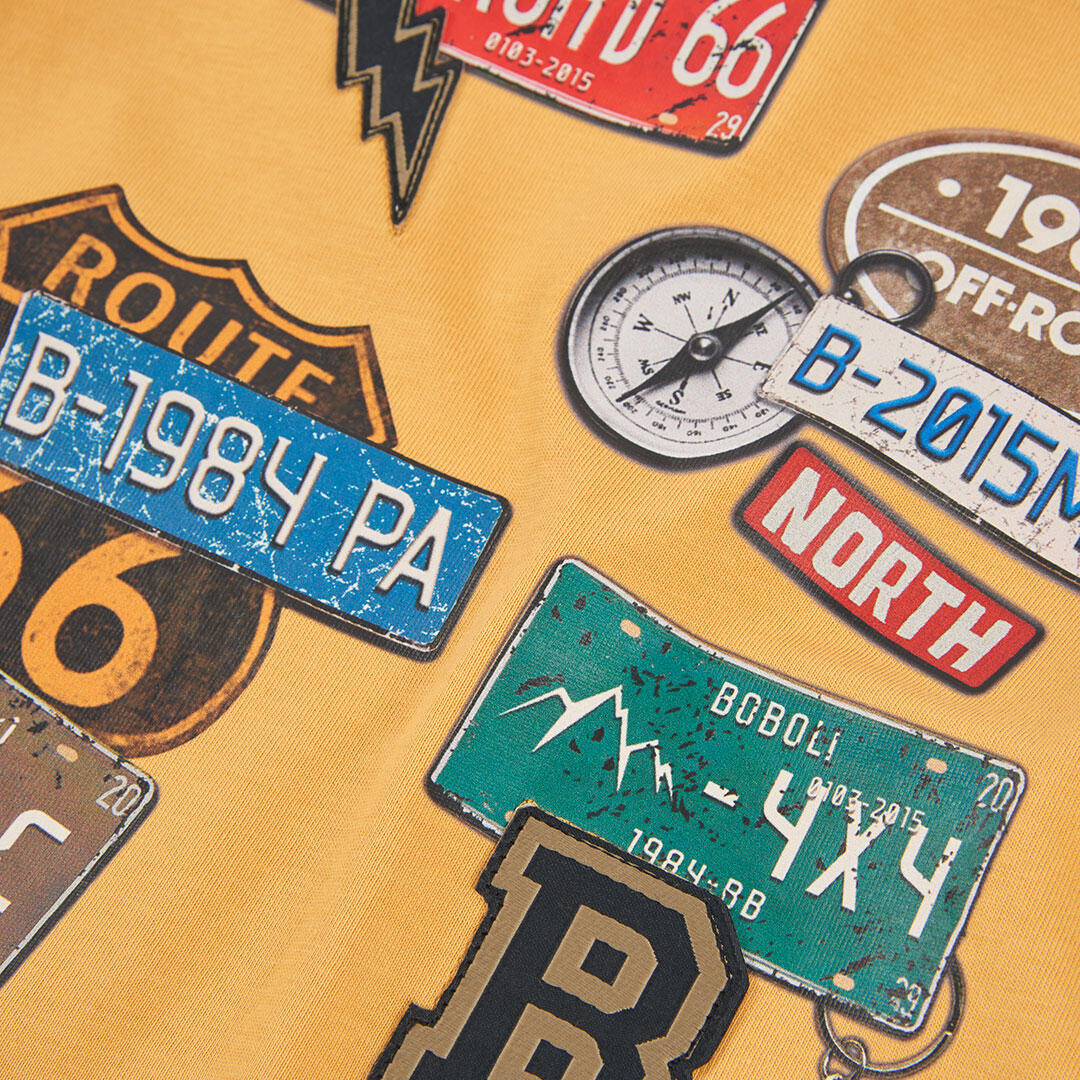 Camiseta punto niño amarilla estampado Route 66 3/4