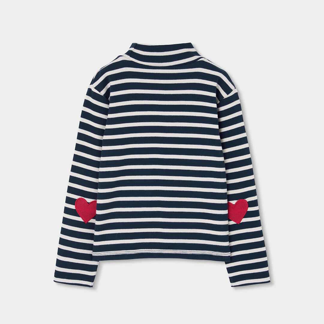 Camiseta punto canalé niña azul marino rayas 2/4