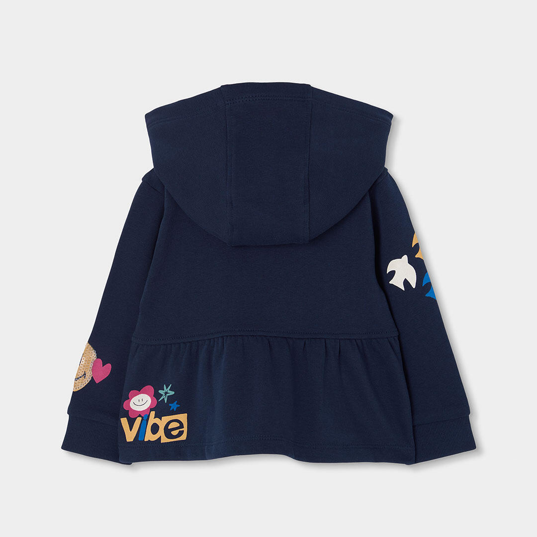 Chaqueta felpa niña azul marino estampada flores 2/4