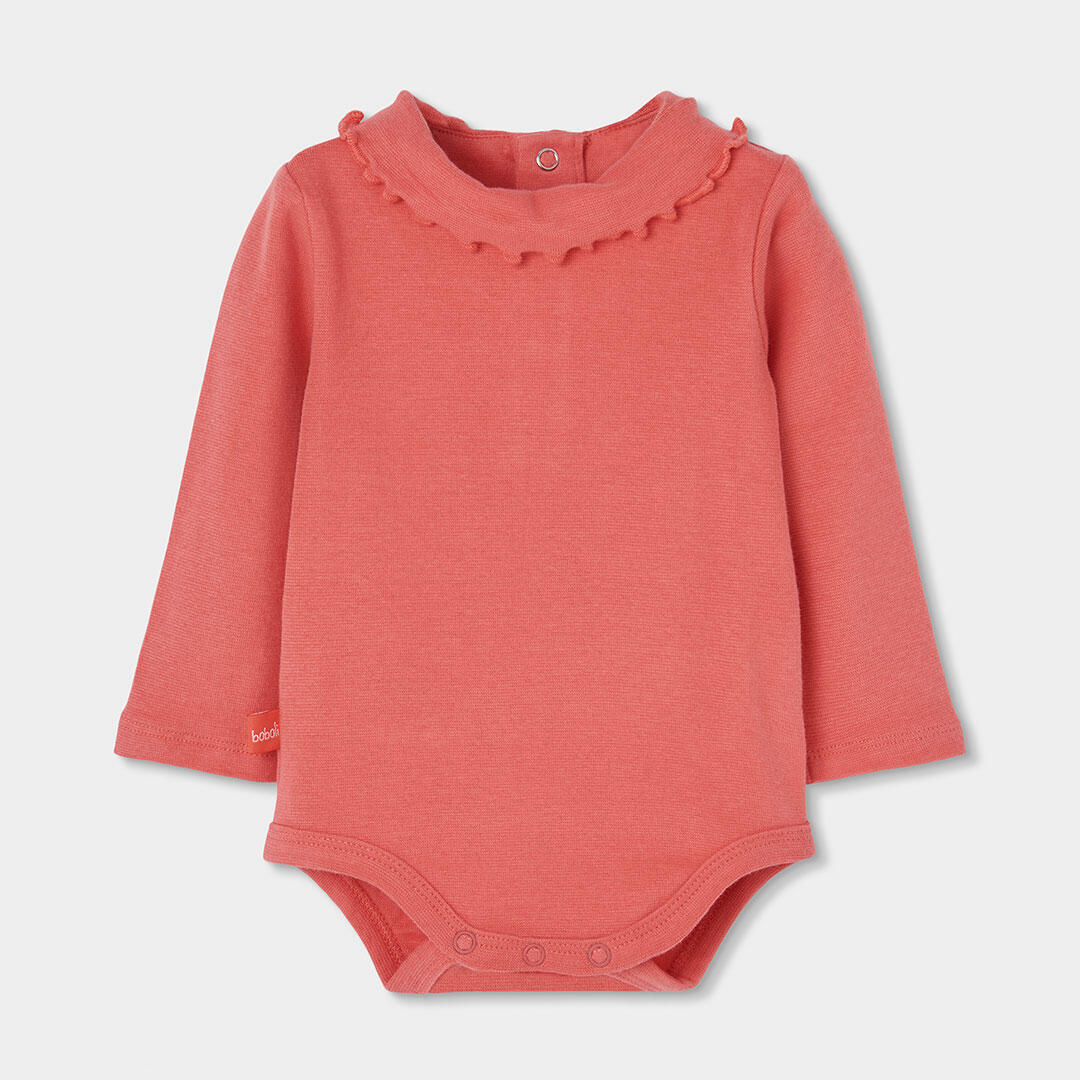 Conjunto punto denim bebé niña rojo bordado de oso 3/7