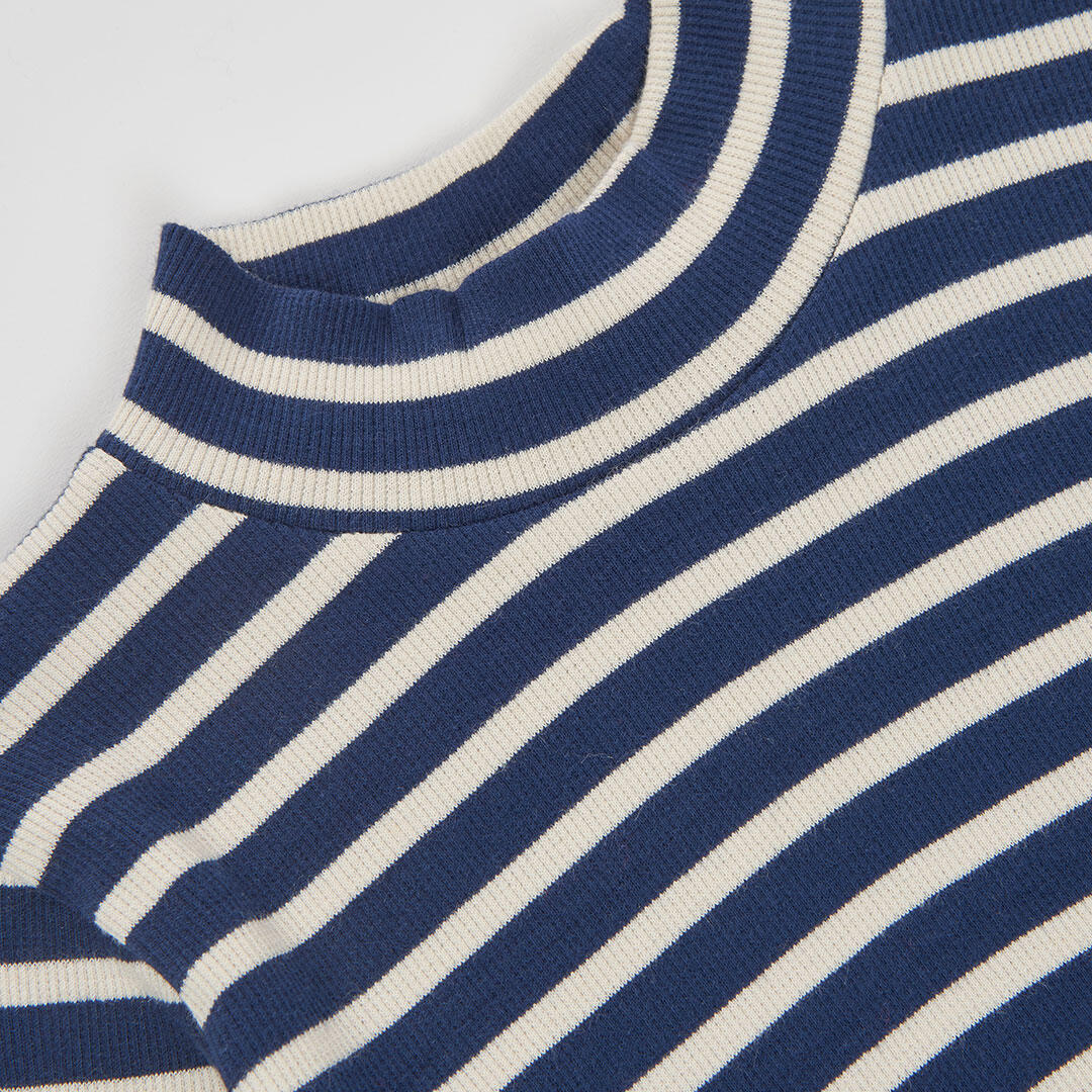 Camiseta punto canalé niña azul marino rayas 4/4
