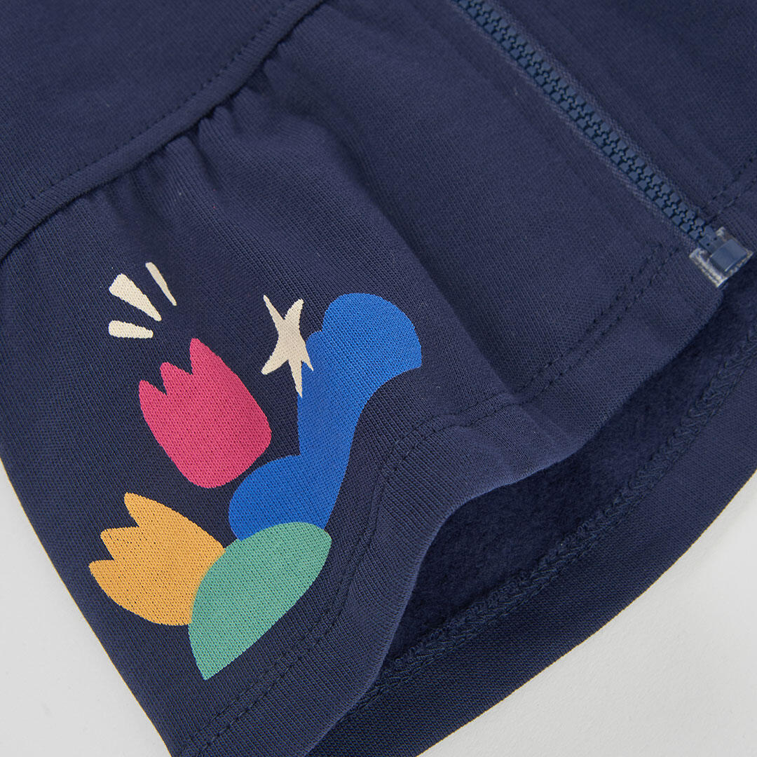 Chaqueta felpa niña azul marino estampada flores 4/4