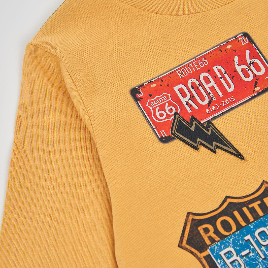 Camiseta punto niño amarilla estampado Route 66 4/4