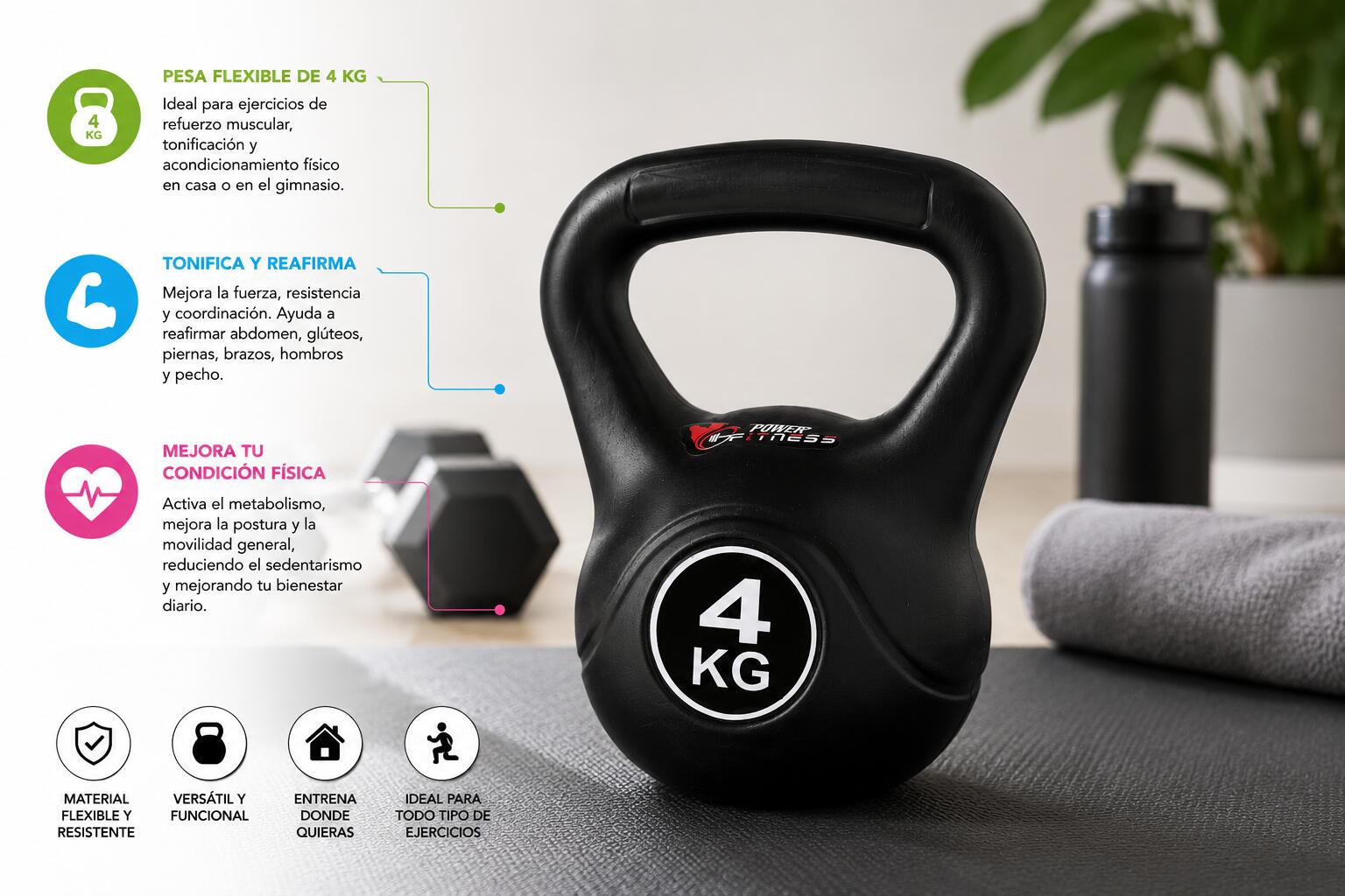 Pesa Kettlebell 4 kg | Pesa Rusa 4 kg Gimnasio, Fitness y Fuerza 2/4