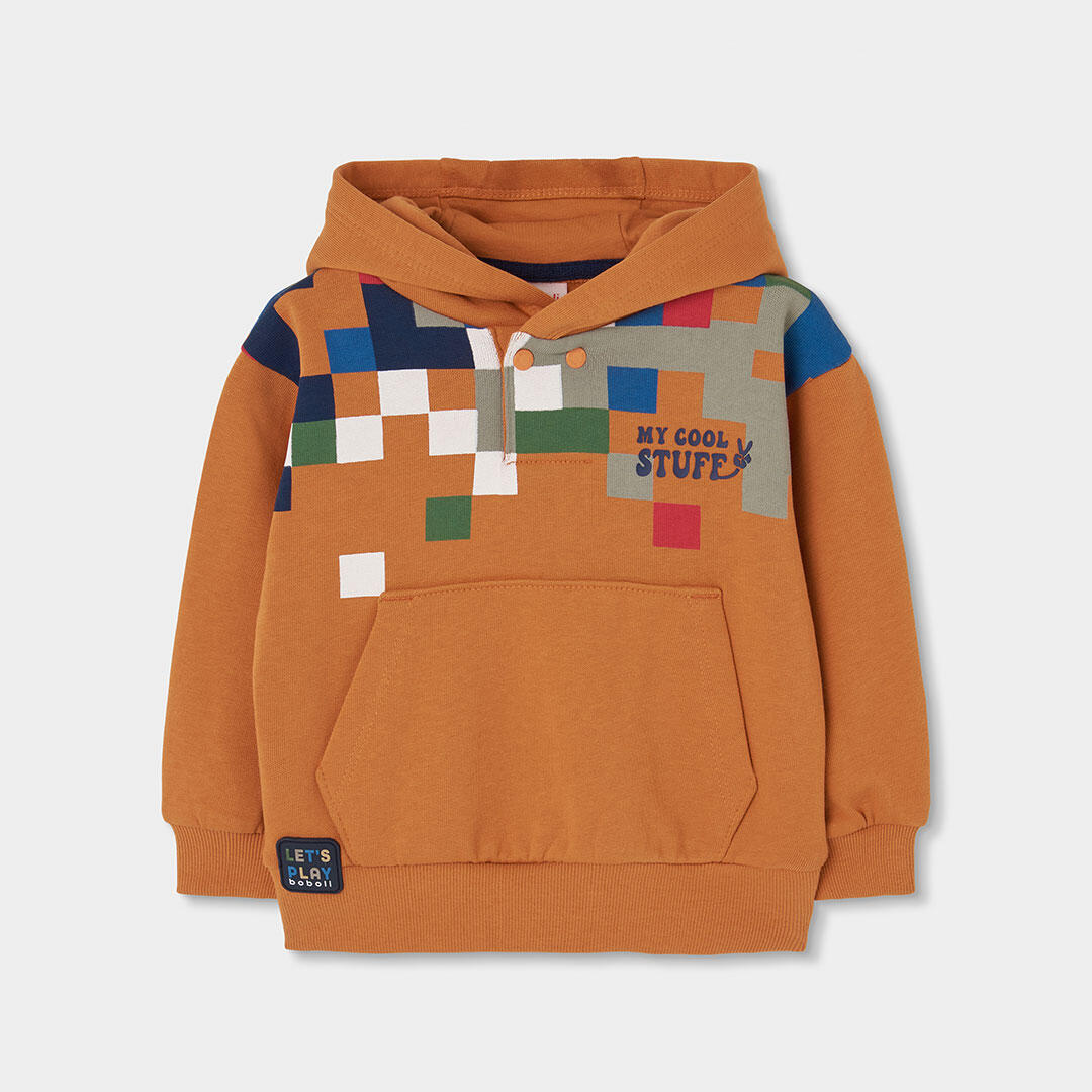 Conjunto felpa niño naranja estampado píxeles 3/7