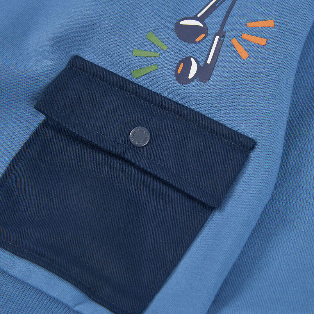 Sudadera felpa niño azul con capucha estampado gaming 3/4