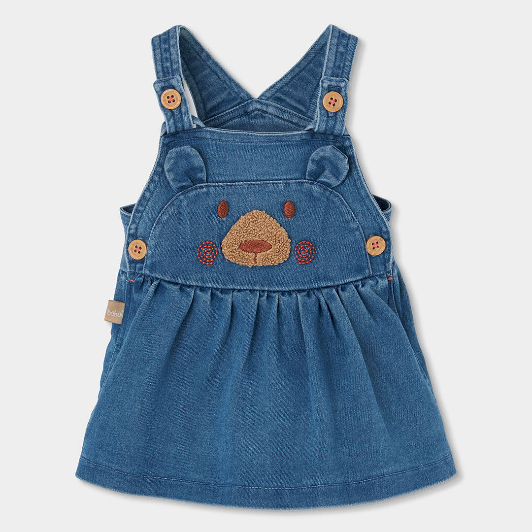 Conjunto punto denim bebé niña rojo bordado de oso 4/7