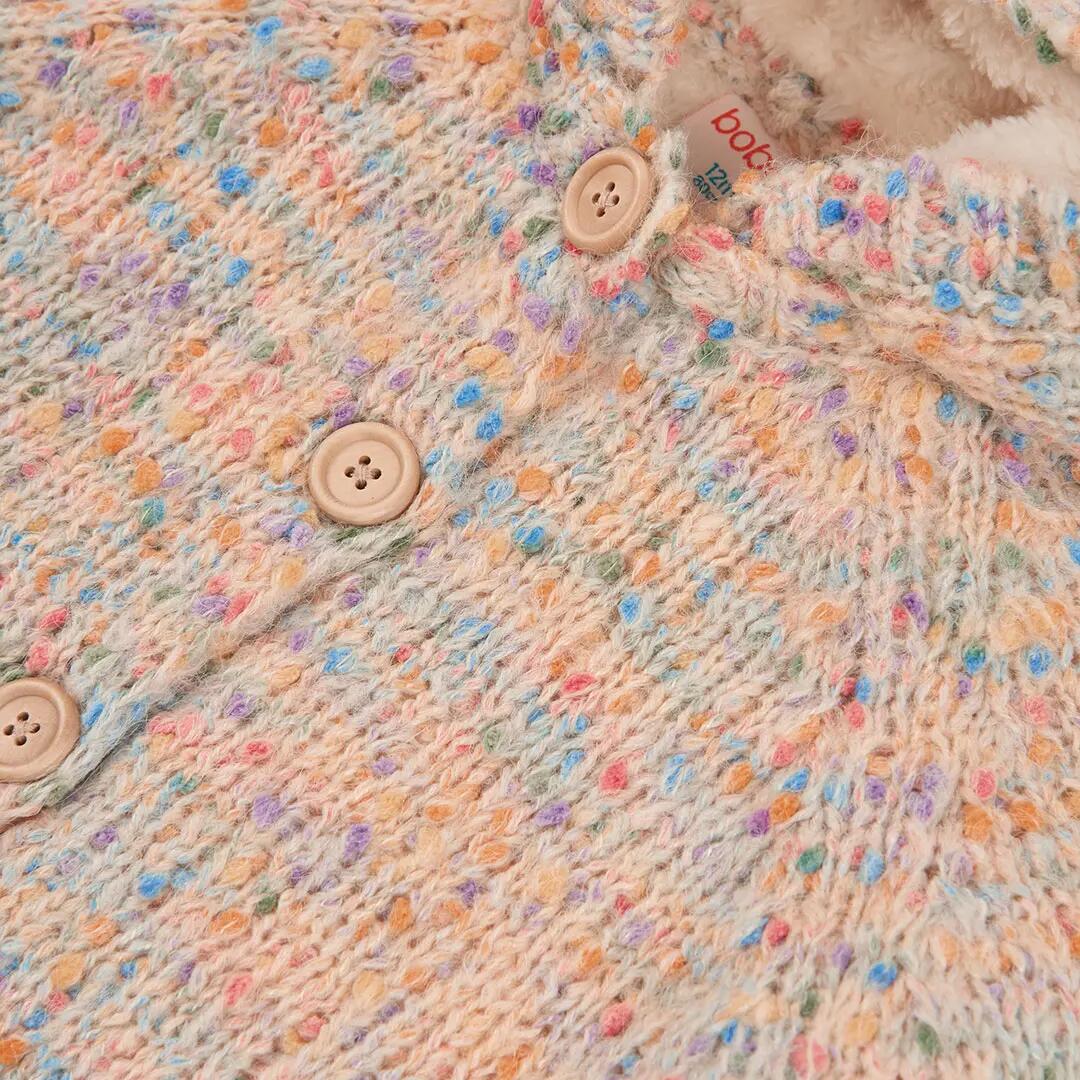 Chaqueta punto niña crudo multicolor con capucha 3/4