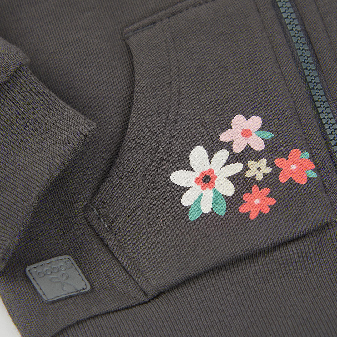 Chaqueta felpa niña gris estampado flores 4/4