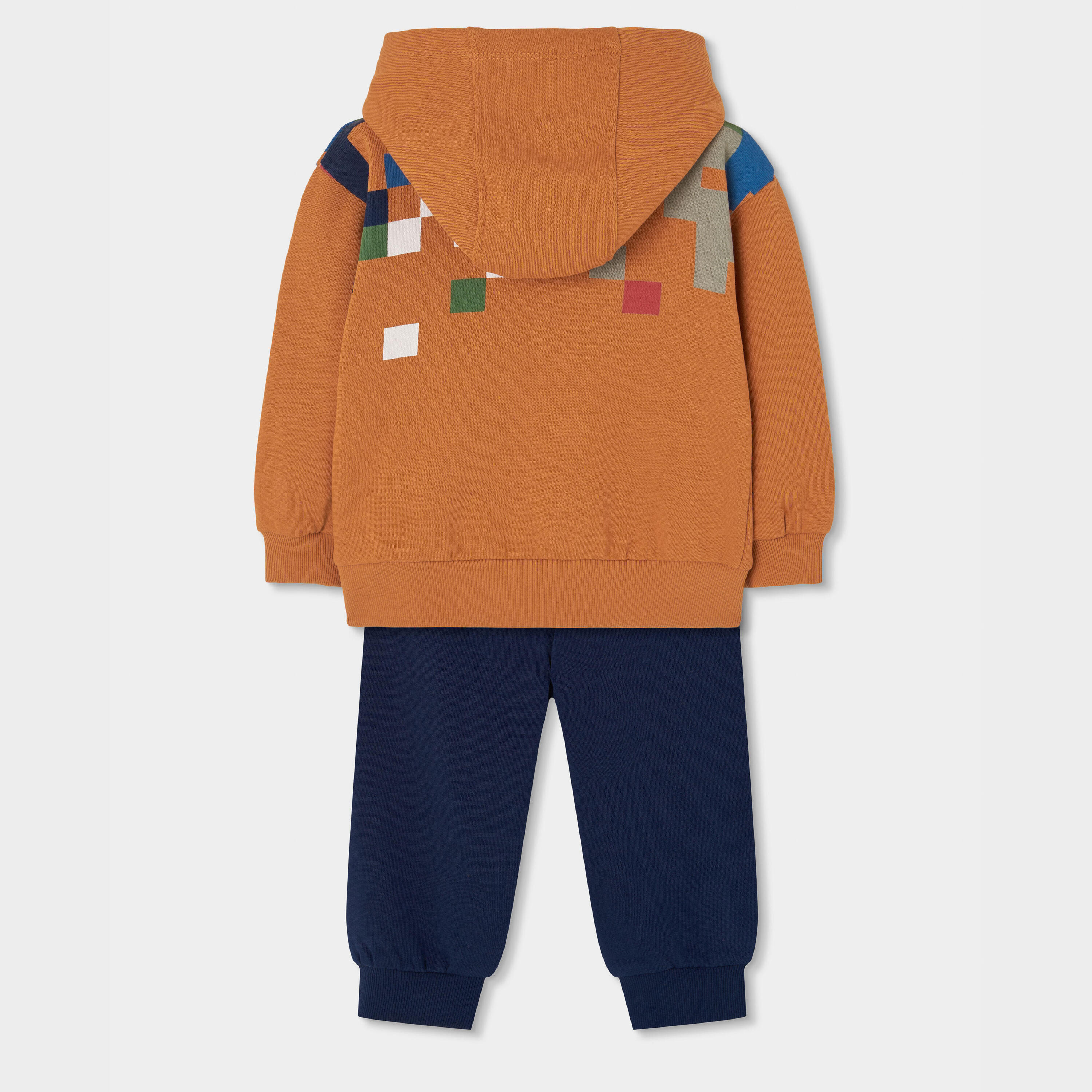 Conjunto felpa niño naranja estampado píxeles 2/7