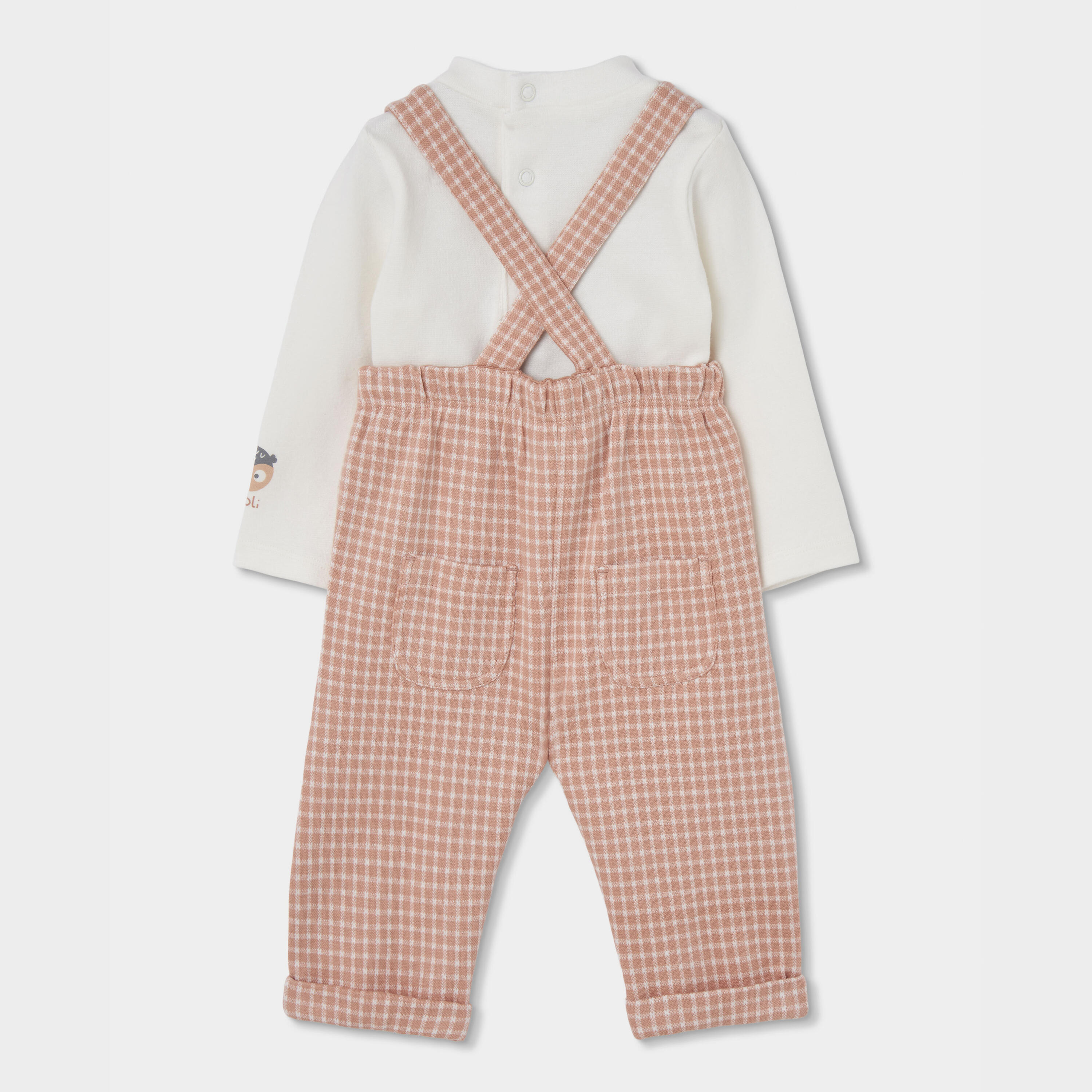 Conjunto punto bebé niño cuadros rosa bordado búhos 2/7