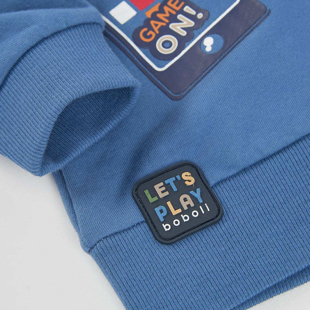 Sudadera felpa niño azul con capucha estampado gaming 4/4