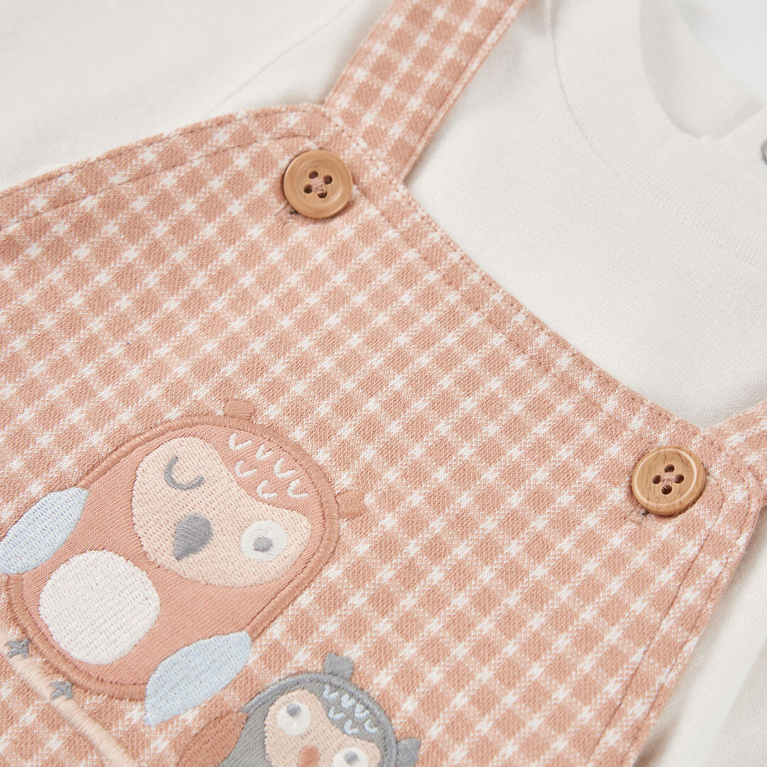 Conjunto punto bebé niño cuadros rosa bordado búhos 7/7