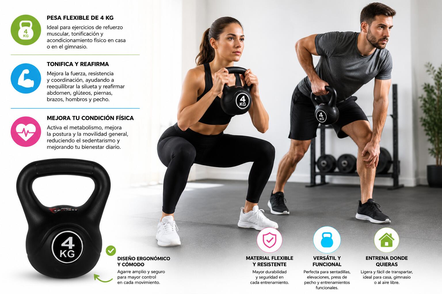 Pesa Kettlebell 4 kg | Pesa Rusa 4 kg Gimnasio, Fitness y Fuerza 4/4