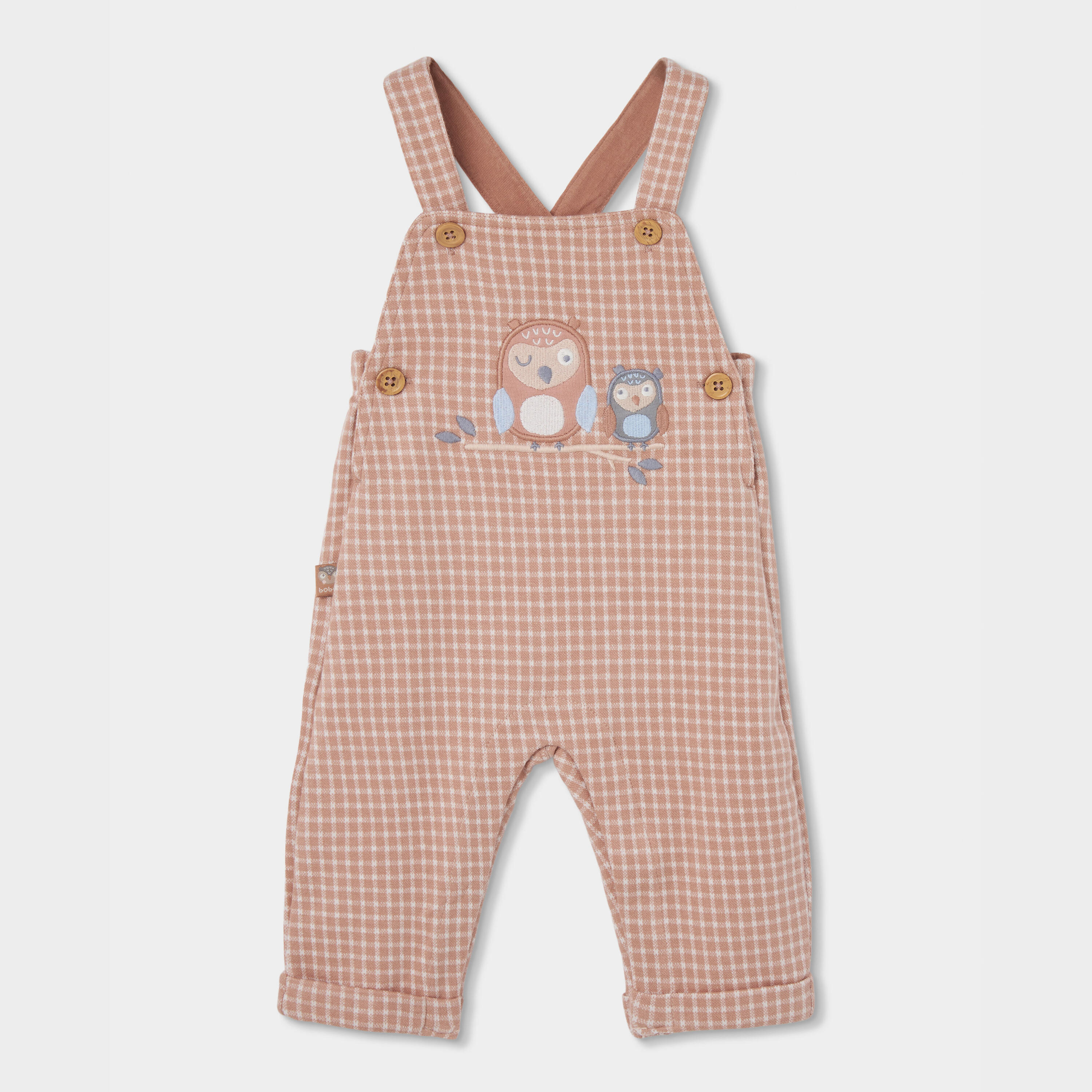 Conjunto punto bebé niño cuadros rosa bordado búhos 4/7