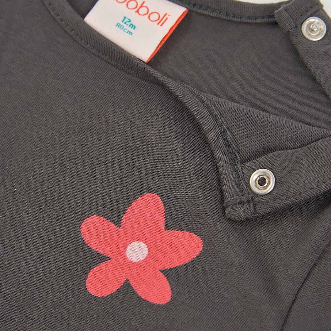 Camiseta punto niña gris estampado flores 3/4
