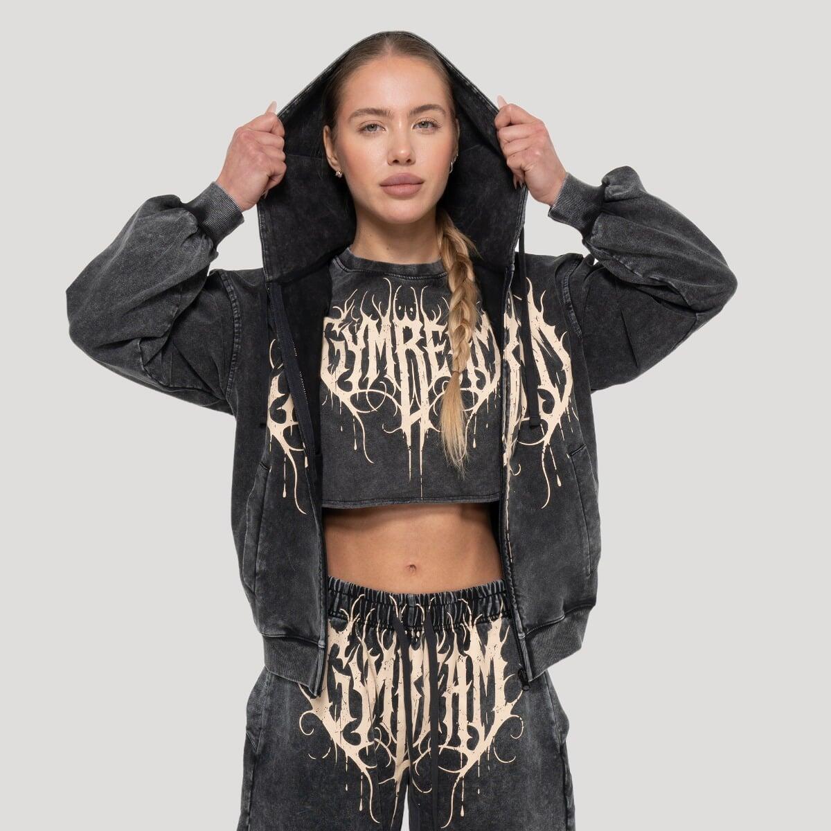 Bluza damska fitness z kapturem i zamkiem grafitowa Abyss 3/7