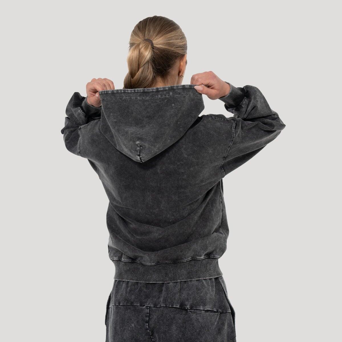 Bluza damska fitness z kapturem i zamkiem grafitowa Abyss 4/7