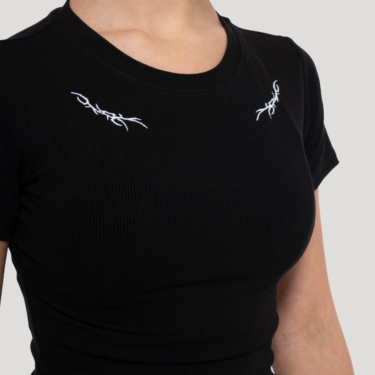 Koszulka damska fitness slim czarna Tribal Ribbed 2/6