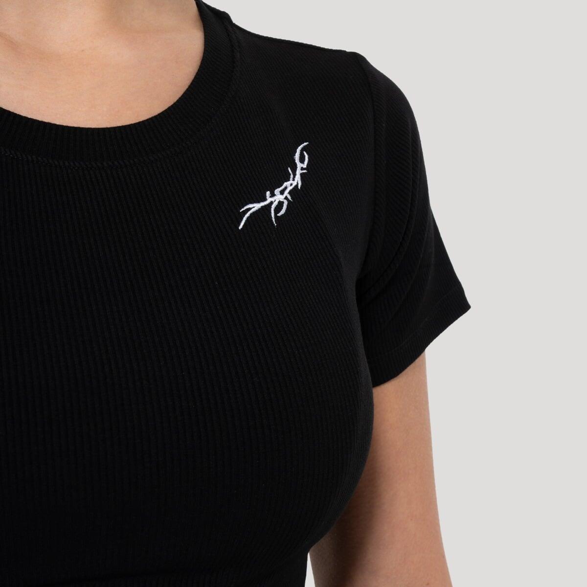 Koszulka damska fitness slim czarna Tribal Ribbed 3/6