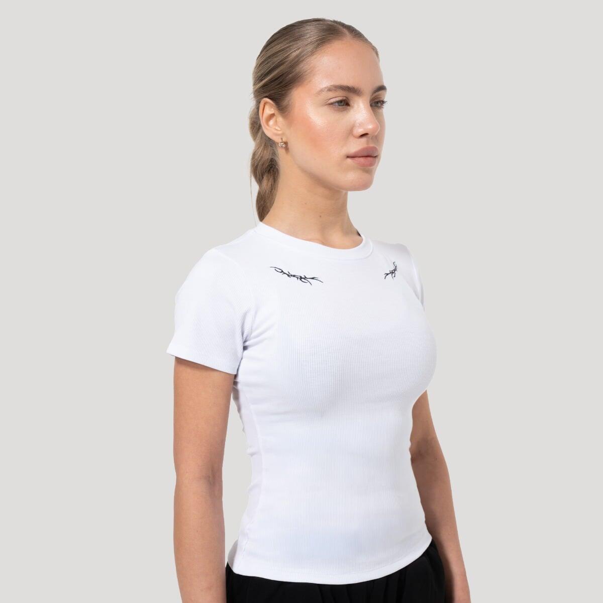 Koszulka damska fitness slim biała Tribal Ribbed 3/6