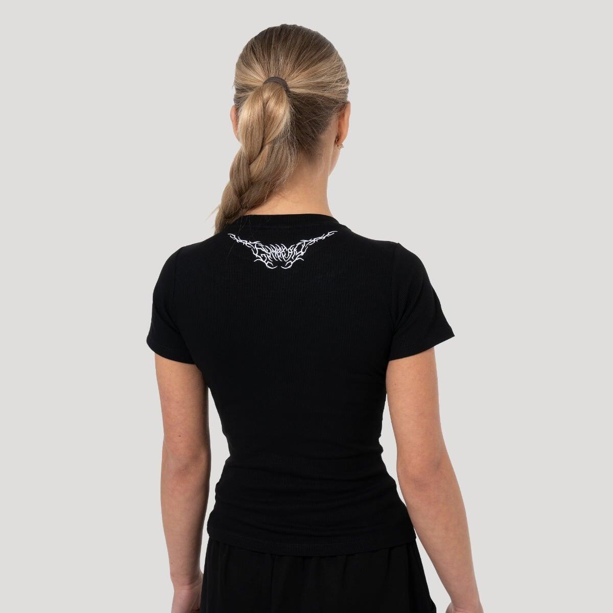 Koszulka damska fitness slim czarna Tribal Ribbed 4/6