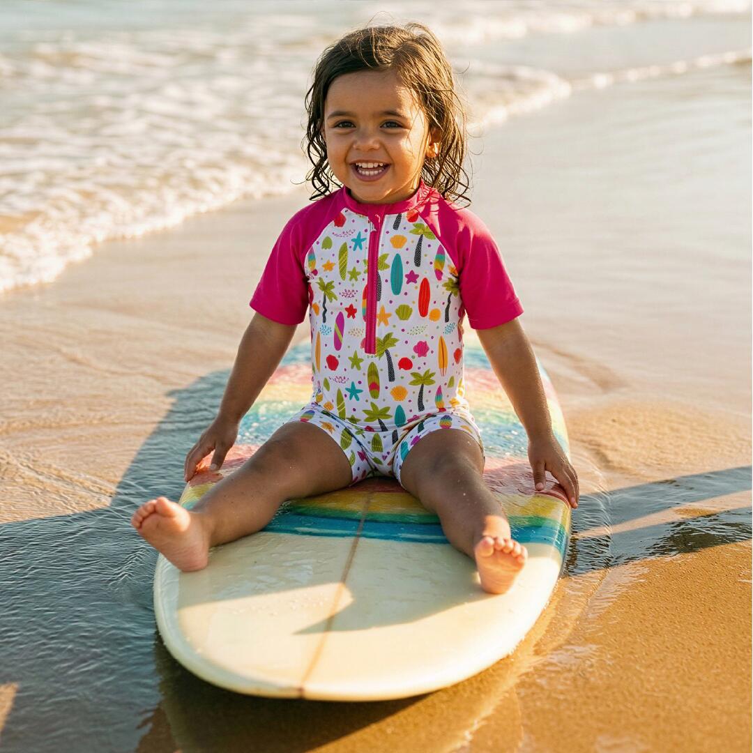 Bébé/Fille, Maillot de Bain Manches Courtes, UPF 50+, Palms & Boards 5/6