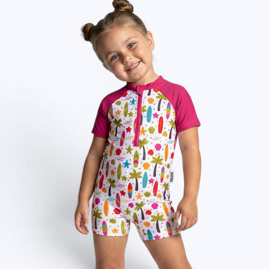 Bébé/Fille, Maillot de Bain Manches Courtes, UPF 50+, Palms & Boards