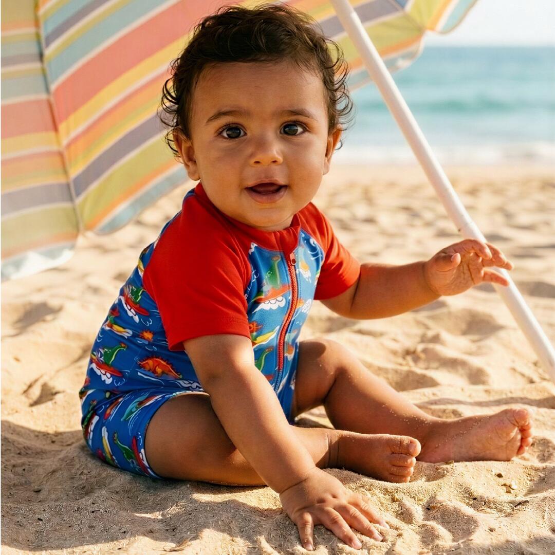 Bébé/Garçon, Maillot de Bain Manches Courtes, UPF 50+, Surf Dinos 5/6