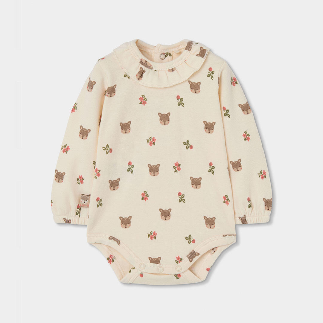Conjunto punto bebé niña beige bordado de ciervo 3/7