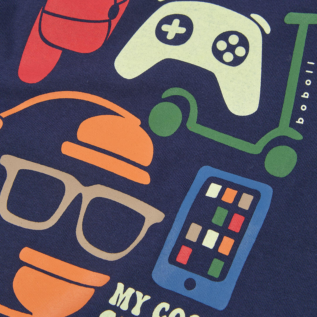 Camiseta punto niño azul marino estampado gaming 3/4