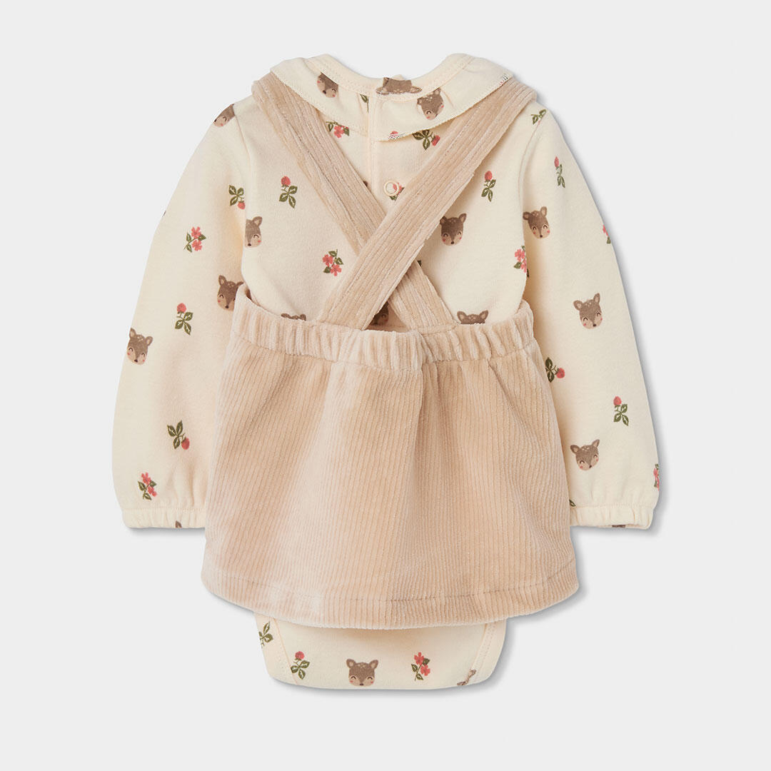 Conjunto punto bebé niña beige bordado de ciervo 2/7