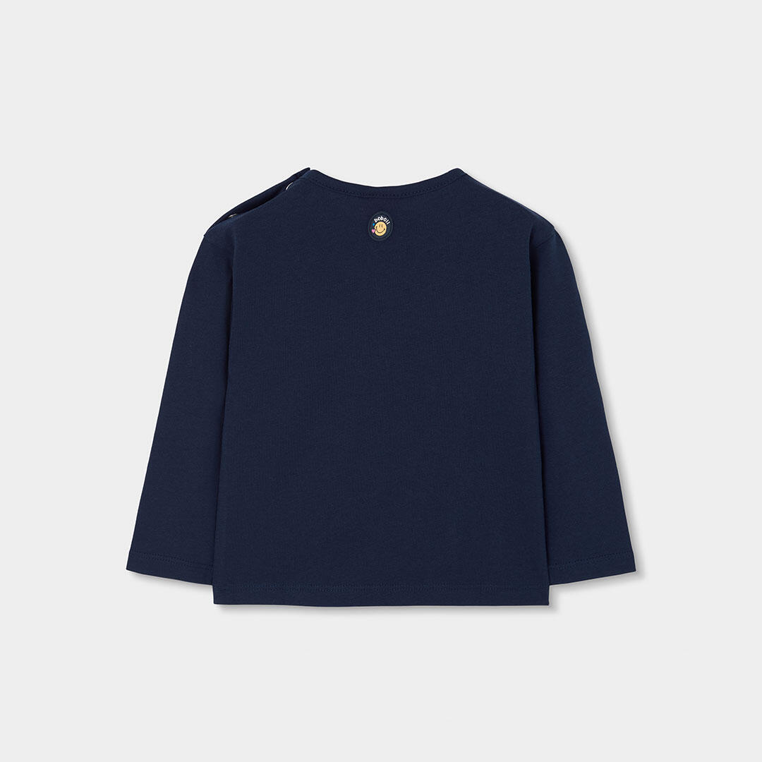 Camiseta punto niña azul marino estampada letras 2/4