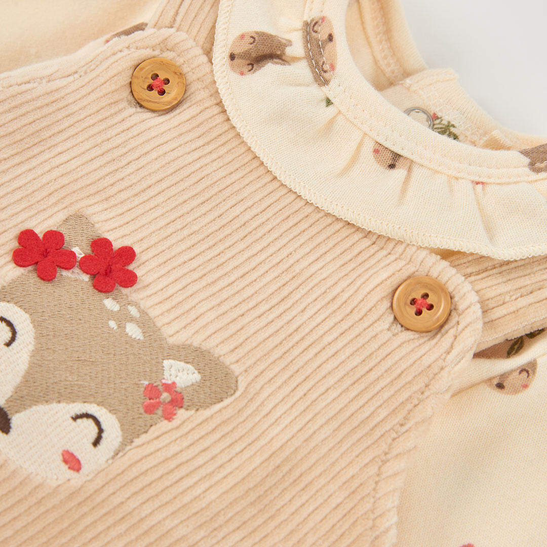 Conjunto punto bebé niña beige bordado de ciervo 7/7