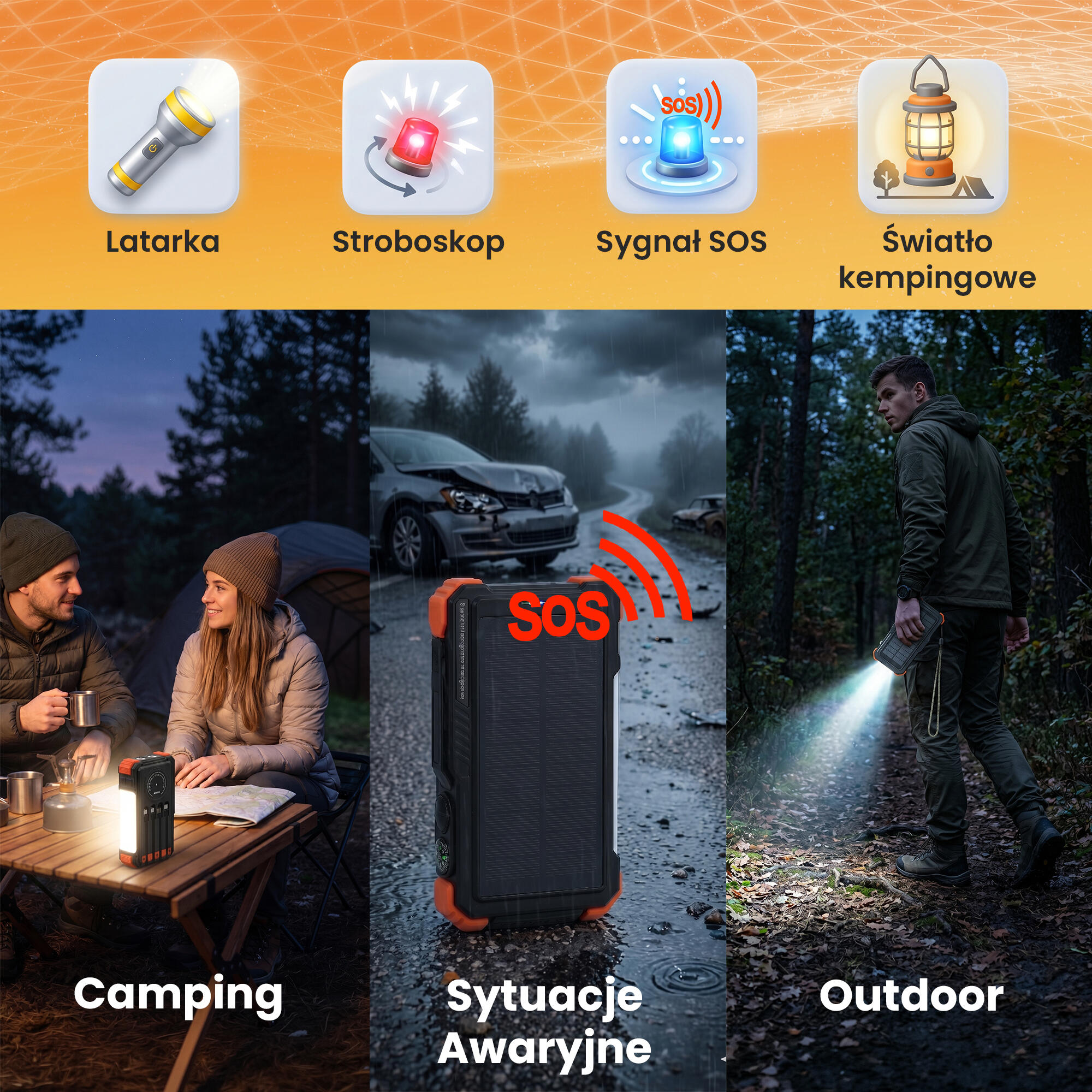 POWERBANK ŁADOWARKA SOLAR 20000mAh ŁADOWARKA INDUKCJA LATARKA DYNAMO KORBKA 7/7