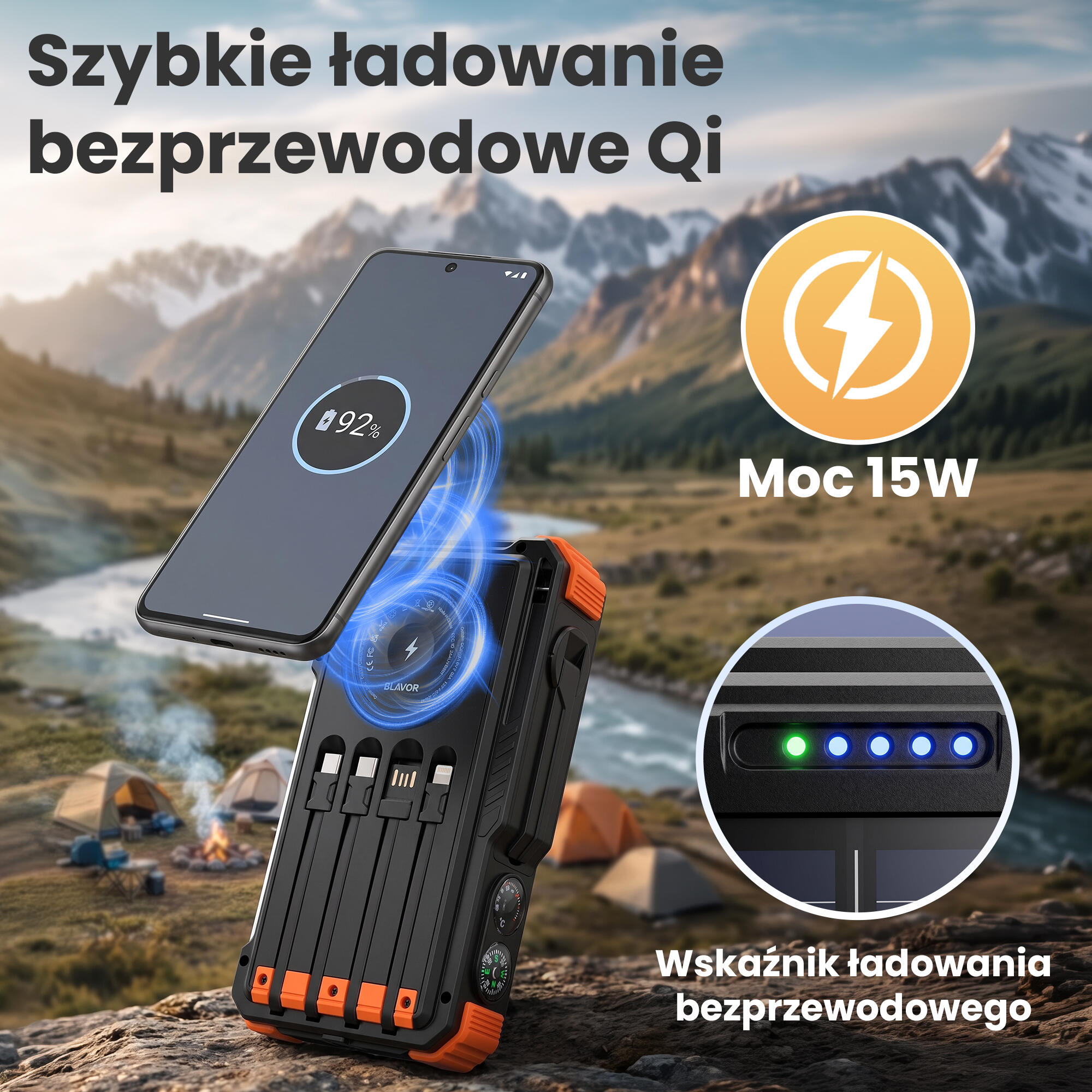 POWERBANK ŁADOWARKA SOLAR 20000mAh ŁADOWARKA INDUKCJA LATARKA DYNAMO KORBKA 4/7
