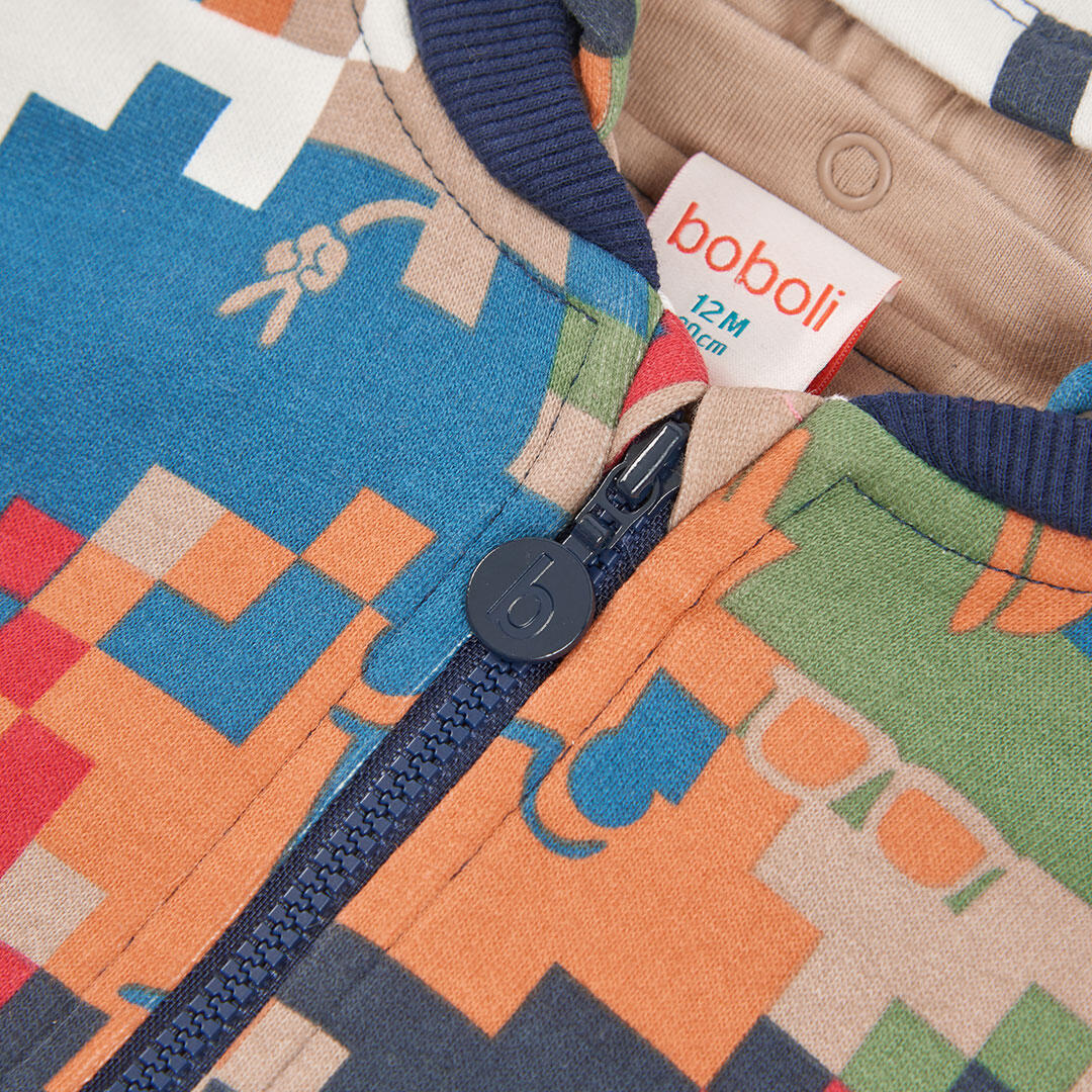 Chaqueta felpa niño estampado píxeles multicolor 3/4